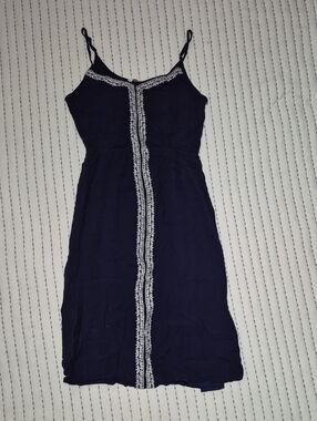 Vince Camuto Navy Midi Dress with White Embroidered Trim